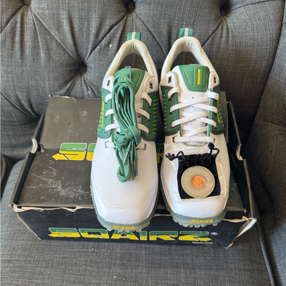 NWT SQAIRZ Limited Edition Augusta Arrow Green and White Golf Shoes, men’s 11.5 - Picture 4 of 11
